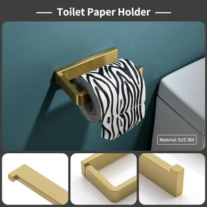 Bathroom Hardware Accessories Set Brushed Gold Towel Bar Set Square Bathroom Accessories Kit 4-Piece Towel Holder Set Stainless Steel Wall Mounted,23.6 Inch Towel Bar - color: Brushed Gold