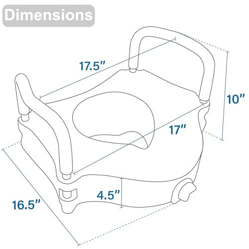 Vaunn Raised Toilet Seat and Elevated Commode Booster Seat Riser with Removable Padded Grab Bar Handles & Locking Mechanism
