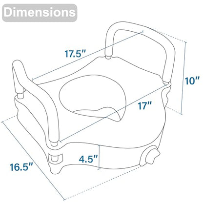 Vaunn Raised Toilet Seat and Elevated Commode Booster Seat Riser with Removable Padded Grab Bar Handles & Locking Mechanism