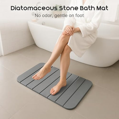 ArtyCozy Large Foldable Stone Bath Mat Non-Slip Rubber Base, 28"×17", Grey | Super Absorbent Quick Drying Diatomaceous Earth Mat for Bathroom, Easy to Store, Easy to Clean