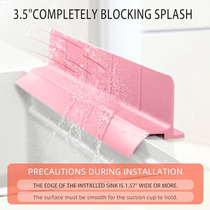 23" Ultra Silicone High Sink Splash Guard, Pink | Released in 2026, Self-Draining Water Splash Guard, for Kitchen Sink&Bathroom&Island, 3.5" Splash Guard, 7 Strong Suction Cup - color: Pink