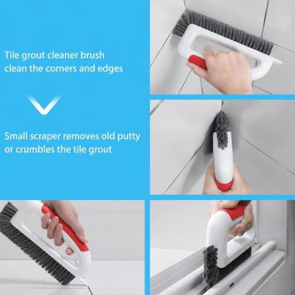 Lumkew Grout Brush Cleaner for Tile Floors Grout Cleaning Brushes Scrub Red | V Shape, Hard Bristle, Grout Scrubber for Bathroom Shower Kitchen - color: Red