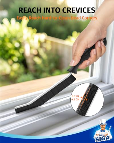 MR.SIGA Crevice Cleaning Brush, Grout Scrub Brush for Corners, Tight Spaces | Hard bristles, Heavy duty and flexible, for deep cleaning of hard to reach areas of kitchen and bathroom, 3 pack, black