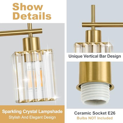 Brushed Gold Bathroom Light Fixtures, Square, 4-Light | Vanity Lights with Crystal Shades, Modern Bathroom Lighting Fixtures over Mirror (Bulbs Not Included, E26) - color: Brushed Gold (Square), size: 4-Light