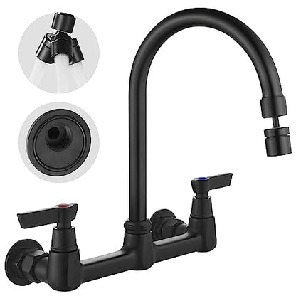 Airuida 8 Inch Matte Black Wall Mount Kitchen Sink Faucet | 2 Handle Kitchen Faucet,without Adapter,360° Swivel Spout,Commercial Sink Faucet,for Laundry Utility - color: Matte Black