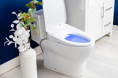 ALPHA BIDET iX Pure Bidet Toilet Seat in Round White | Ultra Low Profile | Endless Warm Water | Arced Stainless Steel Nozzle | Blue LED Nightlight | Dryer… - size: Round
