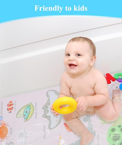 Secopad Bathtub Mat Non Slip, Cute Tub Mat, 40" x 16", Pink Sea Animals | Rectangular, Anti-Slip, Machine Washable, with Drain Holes and Suction Cups,For Bathtub and Shower Floor, for Toddler & Kids - color: Pink Sea Animals