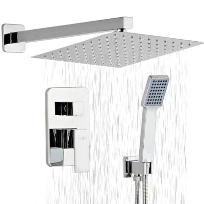 Shower Head - Shower Faucet Set Square Shower Combo System with 8'' Rainfall Shower Head Wall Mount Handheld Shower, Stainless Steel with Chrome Finish Bath Shower Head,Chrome - color: Chrome, style: 8 Inch Without Setting