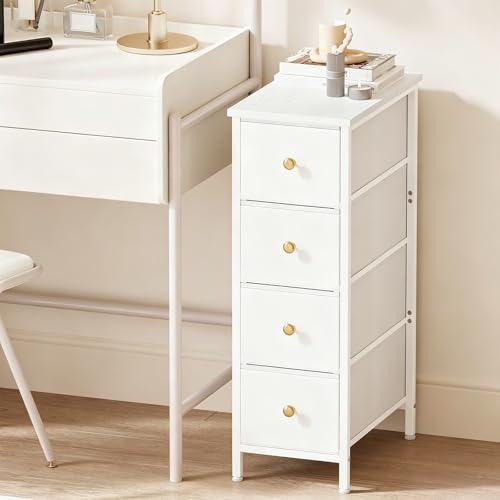 Fixwal Narrow Storage Cabinet, Small Dresser with 4 Drawers, Slim Fabric Nightstand for Small Spaces, White Dresser for Bathroom, Dorm, Bedroom, Laundry, Closet - color: White, size: 16.5"D x 9.5"W x 29.5"H (4 Drawers)