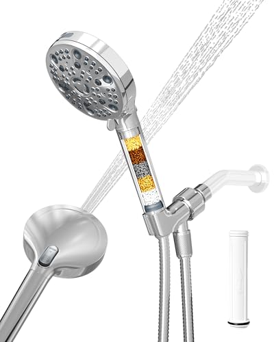 Filtered Handheld Shower Head for Hard Water, High Pressure Showerhead with 7 Spray Modes, Power Jet & Pause, Detachable & Adjustable for Healthier Skin & Hair - Chrome(VMASSTONE HM-003) - color: Chrome
