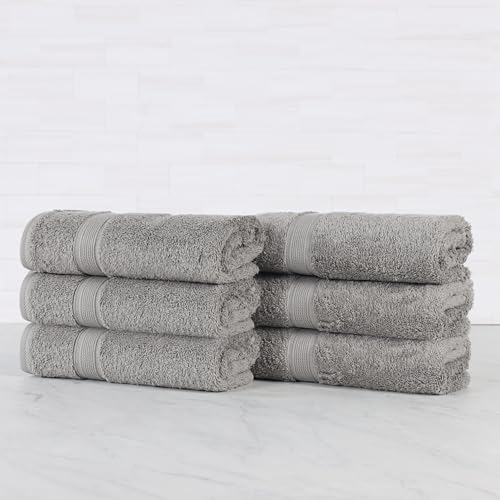 Superior 100% Organic Cotton Hand Towel Set of 6, Daily Use for Bathroom, Kitchen, Guest Bath, Quick Dry Small Towels, Face, Hand, Gym, Spa, Hotel, Absorbent, Essentials, Oregon Collection, Silver - color: Silver, size: Hand Towel - 6 Pack