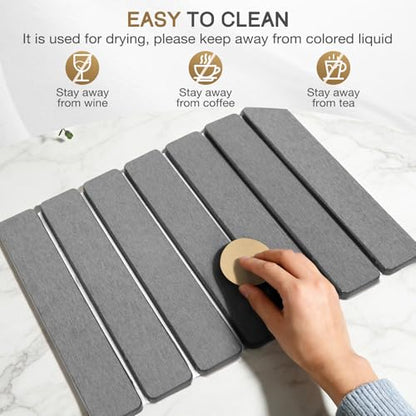 Stone Drying Mat 16" x 12" , HQAUT Quick Dry Dish Drying Mat for Kitchen Counter, Foldable Diatomaceous Earth Mats, Fast Drying Stone Pad for Bath Kitchen