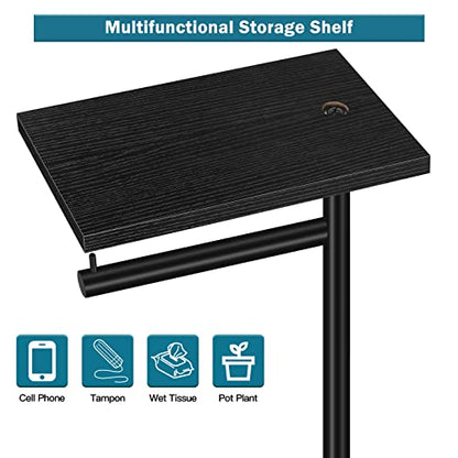 Black Toilet Paper Holder Stand FreeStanding Toilet Paper Storage Holder with Shelf Bathroom Floor Toilet Paper Roll Holder Stand Up Tissue Toilet Paper Dispenser Holds 4 Reserve Rolls - color: Black