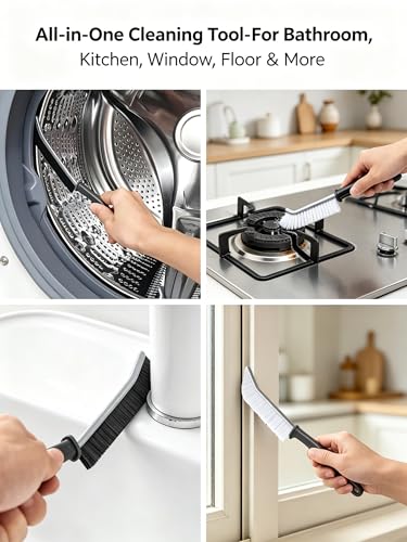 4-Pack Crevice Cleaning Brush, Hard Bristle Grout Scrubber for Narrow Gaps, Thin Window Track Cleaner Tool, Home Essentials for Bathroom Kitchen Sink Corners - 2 Black 2 White