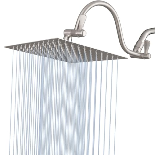 Voolan 10" Square Rain Shower Head with 14" Extension Arm, Adjustable Angle and Height, Stainless Steel Bathroom High Pressure Rainfall showerhead, 2.5GPM Brushed Nickel - color: Brushed Nickel