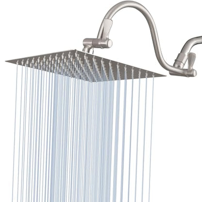 Voolan 10" Square Rain Shower Head with 14" Extension Arm, Adjustable Angle and Height, Stainless Steel Bathroom High Pressure Rainfall showerhead, 2.5GPM Brushed Nickel - color: Brushed Nickel