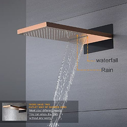 Cascada 9”x22” Contemporary shower system (Wall Mounted) with Single Handle Valve & 3 function (Rainfall, Waterfall & Hand Shower) (Brushed Nickel) - color: Brushed Nickel