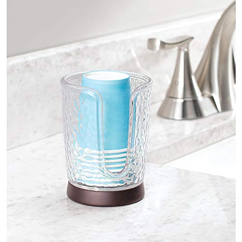 iDesign Rain Disposable Paper and Plastic Cup Dispenser Holder for Master, Guest, Kids' Bathroom Vanity and Countertops, 3.10" x 3.10" x 4", Clear and Bronze - color: Clear/Bronze