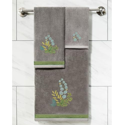 Verdant 4-Piece Luxury Towel Set, Applique Embroidered Bouquet, Plush Turkish Cotton, Durable & Quick Dry, Vibrant Bathroom Ensemble, 2 Bath 2 Hand Towels, Charcoal - color: Charcoal, size: 2 Pcs Bath 2 Pcs Hand Towel