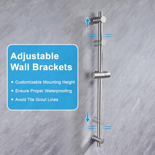 31.5 Inch Shower Slide Bar Wall Mount – Brushed Nickel Shower Sliding Bar with Adjustable Shower Head Holder – Detachable Shower Head Slide Bar for Bathroom