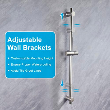 31.5 Inch Shower Slide Bar Wall Mount – Brushed Nickel Shower Sliding Bar with Adjustable Shower Head Holder – Detachable Shower Head Slide Bar for Bathroom
