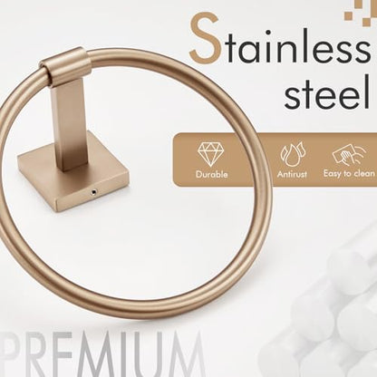 KOKOSIRI Hand Towel Holder Wall Mounted Towel Ring Bathroom Accessories Shower Towel Hanger Rack Stainless Steel Champagne Bronze, B3010CPG - color: Champagne Bronze