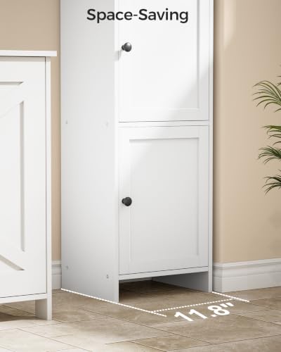 Slim Bathroom Storage Cabinet, Reversible Door Installation | Tall Narrow Storage Cabinet with Door and Shelves, Easy Assembly, 9.8 x 11.8 x 63.4 Inches, for Small Spaces, White