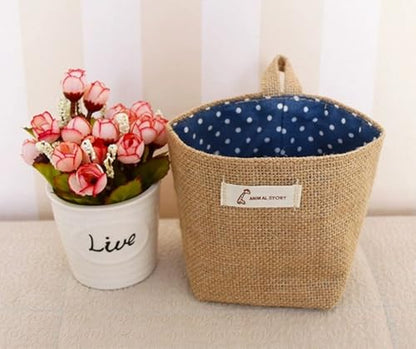4 Pack Wall Hanging Storage Bags Hanging Storage Bags Cotton Linen Storage Basket Foldable Wall Hanging Basket Family Organizer Box Decorative Bag (Brown)3.93 * 3.93 * 5.31