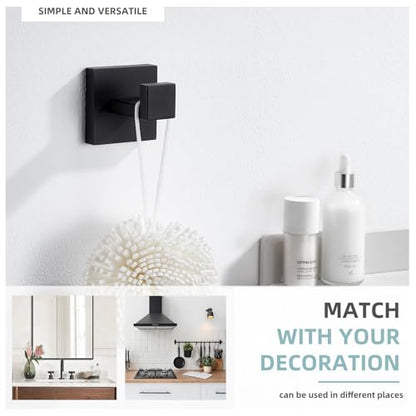 Angle Simple Towel Hook Matte Black, Coat Robe Hook, Bathroom Towel Hanger | SUS304 Stainless Steel, Modern Bathrobe Holder, for Kitchen Garage Laundry Room, Screw Wall Mount - color: Matte Black, size: 1 Pack