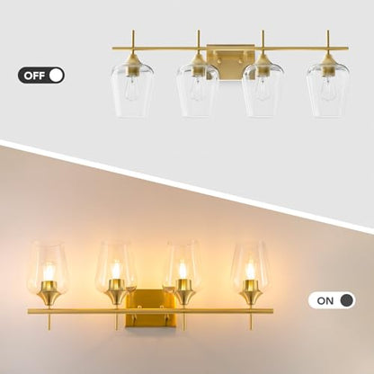 VONLUCE 4 Light Bathroom Vanity Light Fixture,Brushed Gold | Wine Glass Shades, E26 Sockets, Easy to install, Vanity Lights for Bathroom Bedroom Hallway Living Room - color: Gold, size: 4-Light