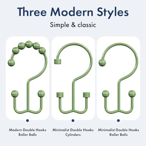 Bathway Shower Curtain Hooks Green Shower Curtain Rings, 12 Pcs Double Hook Shower Curtain Hooks Rings Shower Curtain Hangers Rust Proof, Metal Shower Hooks for Bathroom Shower Curtain Rod - color: Green, style: Minimalist