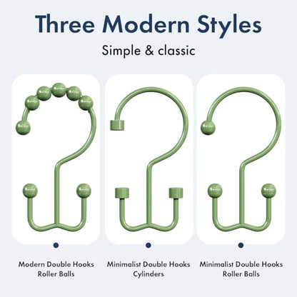 Bathway Shower Curtain Hooks Green Shower Curtain Rings, 12 Pcs Double Hook Shower Curtain Hooks Rings Shower Curtain Hangers Rust Proof, Metal Shower Hooks for Bathroom Shower Curtain Rod - color: Green, style: Minimalist