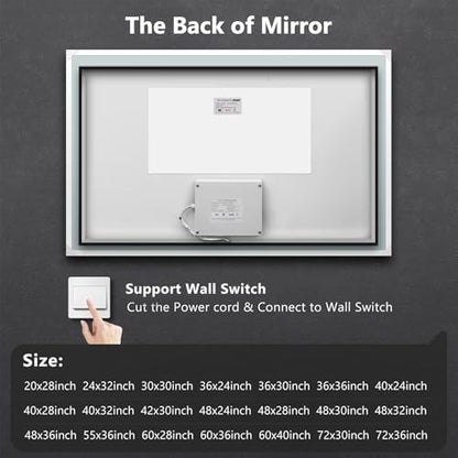 ROOMTEC 60x36 Inches LED Bathroom Mirror with Lights, Vanity Mirror with Front and Backlight, Smart Dimmable Anti-Fog LED Mirror for Bathroom, Memory Function, Tempered Glass (Horizontal) - size: 60"L x 36"W