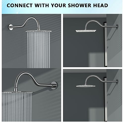 Lordear Wall Mounted Shower Arm, 10 Inch Shower Pipe with Flange, 1/2 NPT S-Shape Shower Stem for Shower Head, Chrome - color: Chrome