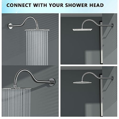 Lordear Wall Mounted Shower Arm, 10 Inch Shower Pipe with Flange, 1/2 NPT S-Shape Shower Stem for Shower Head, Chrome - color: Chrome