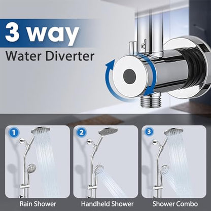 High Pressure Shower Head with Handheld Shower, 26" Adjustable Height Drill-Free Slide Bar, 3-Way Diverter for Easy Reach, Dual Shower Head Combo Set with 5ft Hose - Chrome - color: Chrome