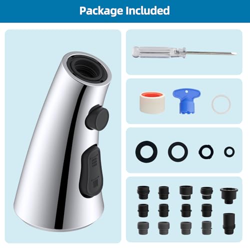 Curve Kitchen Faucet Sprayer Head Compatible with Kohler, Silver Chrome | NSF/ANSI/CAN 372 Certified, 14 Adapter Kit for Universal Fit Use, 3 Function Pull Down Sink Faucet Spray Head Replacement - color: Chrome, style: Curve Design