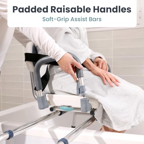 Sliding Shower Chair Tub Transfer Bench with Swivel Seat, Shower Bench for Elderly and Disabled, with Security Belt, 360 Rotation, Slides and Rotates, Adjustable,one Touch Slide Button, Grey - color: Grey