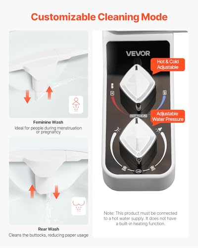 VEVOR Bidet Attachment for Toilet, Hot & Cold Non-Electric Water Sprayer - Dual Retractable Nozzles, Adjustable Water Pressure, 0.3’’ Ultra Thin Bidet Toilet Seat Attachment for Rear and Feminine Wash - style: Cool/Warm Optional - 2 rotary knobs - foldabl