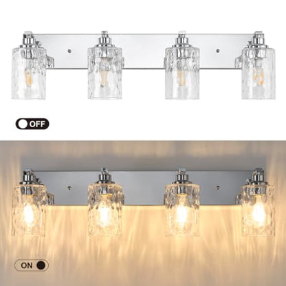 4-Light Bathroom Light Fixtures Modern Chrome Vanity Lights | Easy to Install Clear Hammered Glass Shades, Rippled Glow, Wall Mount Up or Down, E26 Socket, Hardwired, 120V - color: Chrome Hammer, size: 4 Lights