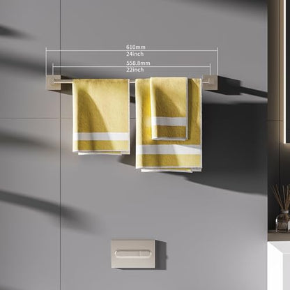 RUACQ Towel Bar 22" Towel Racks for Bathroom Wall Mounted, Brushed Nickel | Total Length 24 Inch Single Towel Rod, Bath Towel Holder, 304 Stainless Steel, Rustproof, Square Base, Heavy Duty, Modern - color: Brushed Nickel, size: 22 inch(Center to Center)