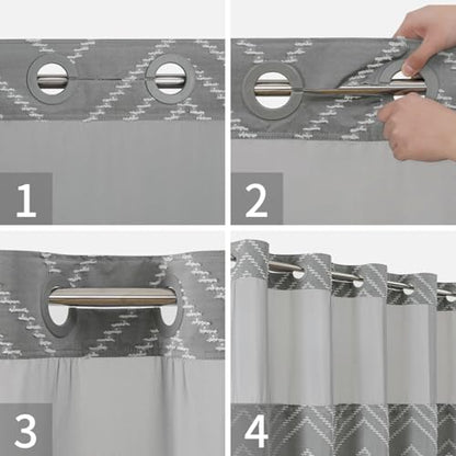 Grey No Hook Shower Curtain with Snap-in Liner Set,Boho Modern Farmhouse White Tufted Chevron Striped Design,Woven Fabric Bathroom Curtain,71x74 - color: White Grey, size: 71"W x 74"L (Pack of 1)