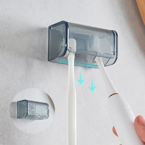 Wall-Mounted Toothbrush Holder with Cover, 2-Slot Organizer with Toothpaste Clip for Bathroom, Shower (Clear Combination 1) - color: Combination 1