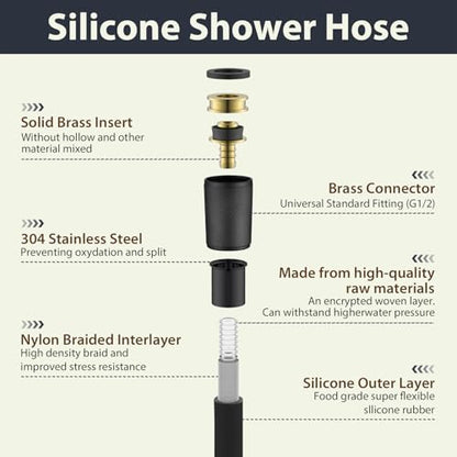 59 Inches Silicone Shower Hose Extra Long Black | Explosion Proof Anti Winding Bidet Hose,Used In Showerhead,Rv,bathtub,Spray Bidet,Flexible Shower Hose Replacement - color: Black, size: 59 In