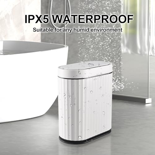 ELPHECO Bathroom Trash Can with Lid, 2 Gallon, Motion Sensor, Black White | Automatic Garbage Can, Slim Smart Trash Bin, Waterproof Plastic Wastebasket, Narrow Bin for Kitchen and Office - color: White Black