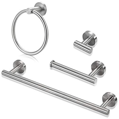4 Pieces Bathroom Hardware Set-Towel Ring-Toilet Paper Roll Holder-Towel Hooks-Towel Bar Sets Heavy Duty SUS 304 Stainless Steel Wall Mount Bathroom Accessories,9100PC Polished Chrome - color: Brushed Nickel-4