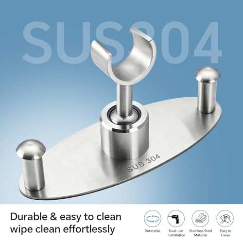 Handheld Shower Head Holder, Shower Head Holder, Handheld Shower Head Holder with 2 Non-Slip Hooks, Stainless Steel Wall Mount Shower Bracket for Bathroom(Oval Shape)