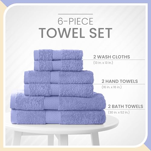 Martex 6-Piece 100% Ringspun Cotton Towel Set, Lavender | Quick Dry, Super Absorbent & Soft, Lightweight, 2 Bath, 2 Hand, 2 Wash Cloths - color: Lavender