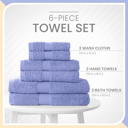 Martex 6-Piece 100% Ringspun Cotton Towel Set, Lavender | Quick Dry, Super Absorbent & Soft, Lightweight, 2 Bath, 2 Hand, 2 Wash Cloths - color: Lavender