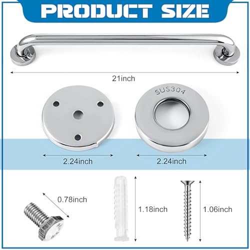Blulu 2 Set Shower Grab Bar Stainless Steel Bathroom Grab Bar Handle Anti Slip Heavy Duty Bathtub Handle Support Balance Hand Rails for Bathroom Elderly Handicap Senior Pregnant (20 Inch) - size: 20 Inch